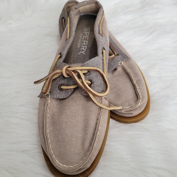 Sperry Other - Sperry Top-Sider Boat Shoes Linen & Leather 9 EUC Beige & Blue